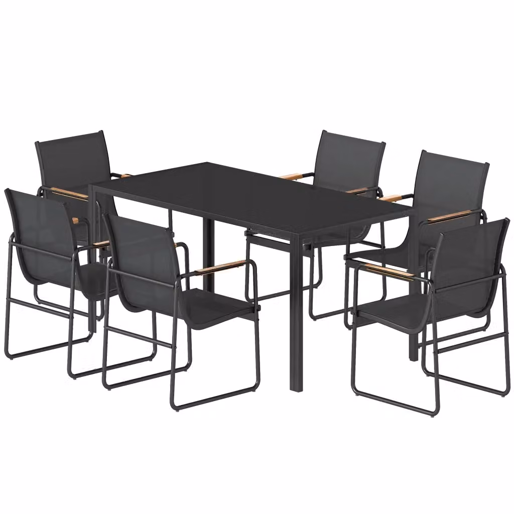 Set da giardino Zephmum composto da 7 pezzi per 6 persone con tavolo in vetro e sedie in polyrattan nero – 2