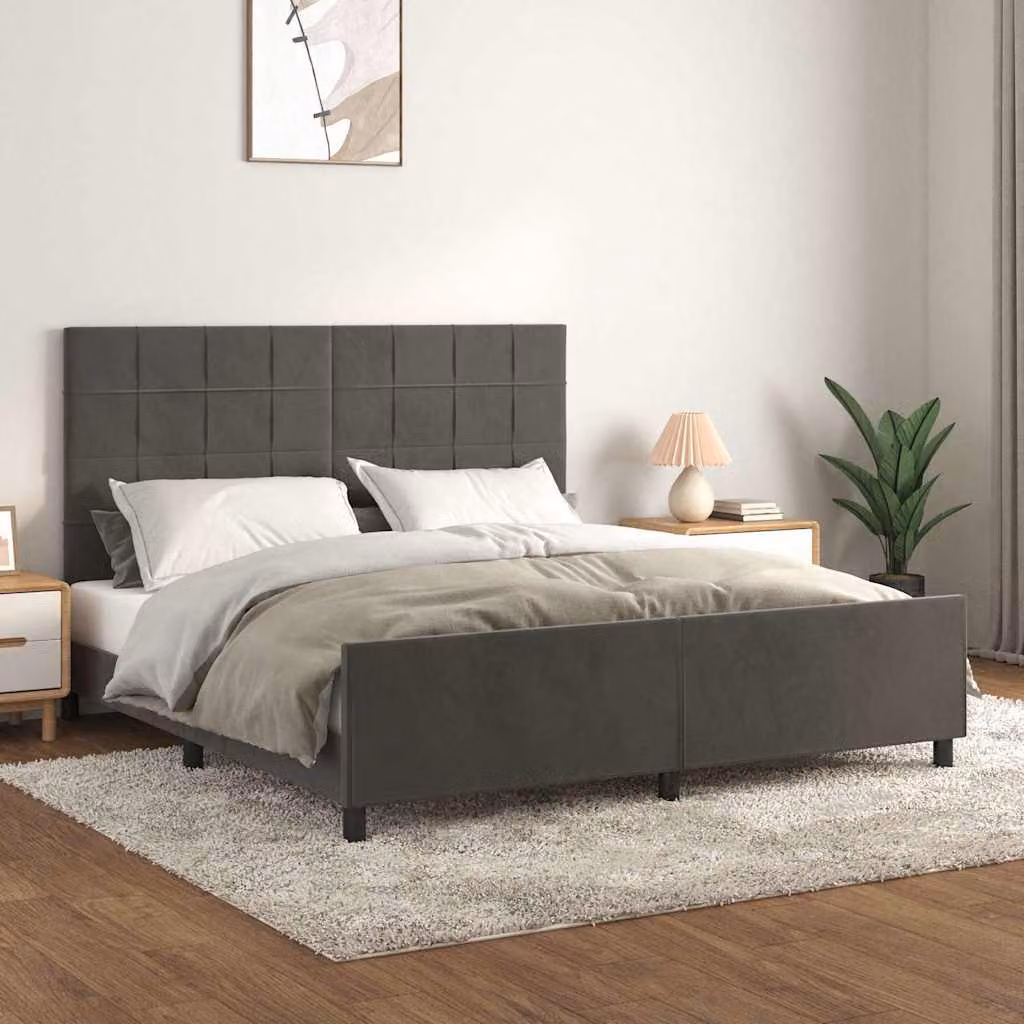 vidaXL Giroletto con Testiera in Velluto Grigio Scuro L: 180 cm, P: 200 cm, H: 128 cm – 1