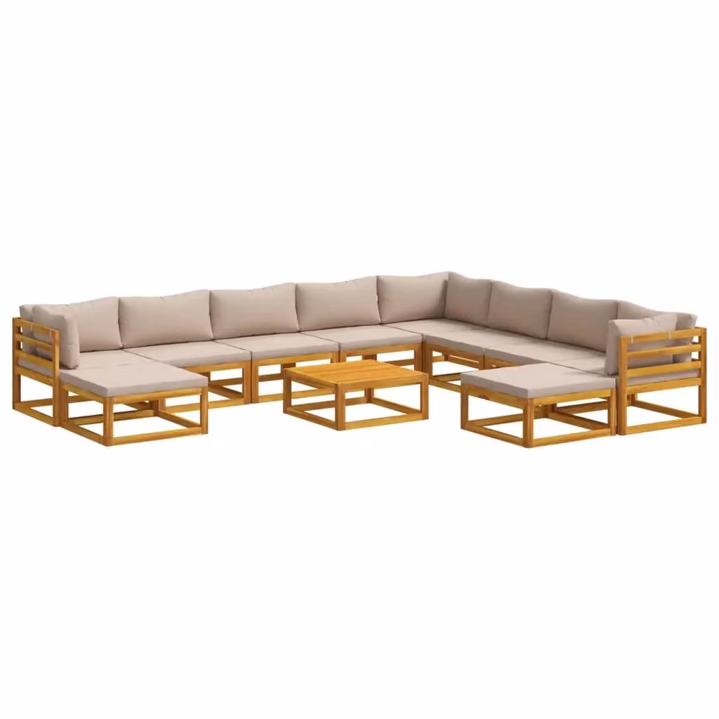 Set di divani da esterno vidaXL in legno di acacia massello con cuscini beige e tavolo da caffè, 11 pezzi – 2