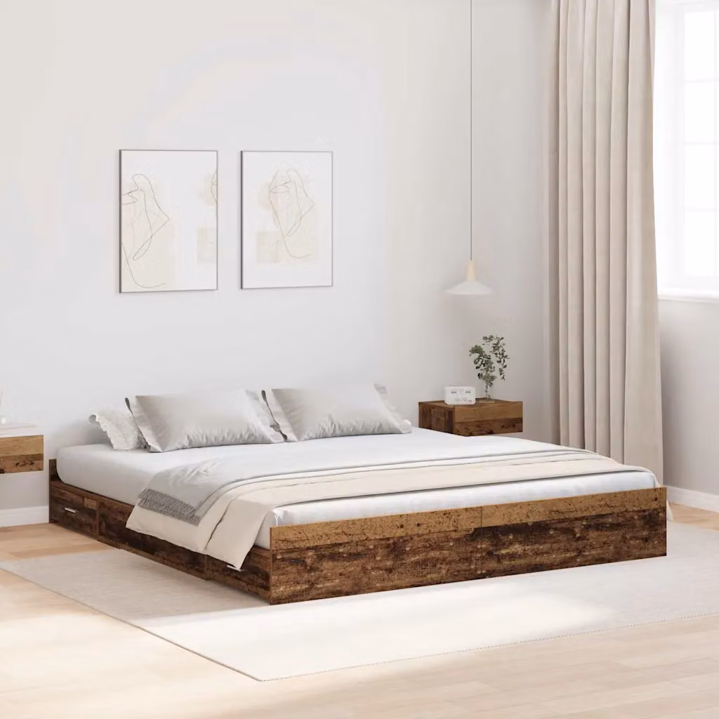 Struttura letto con contenitore vidaXL in legno di pino, colore marrone, L/P: 200 x 200 cm