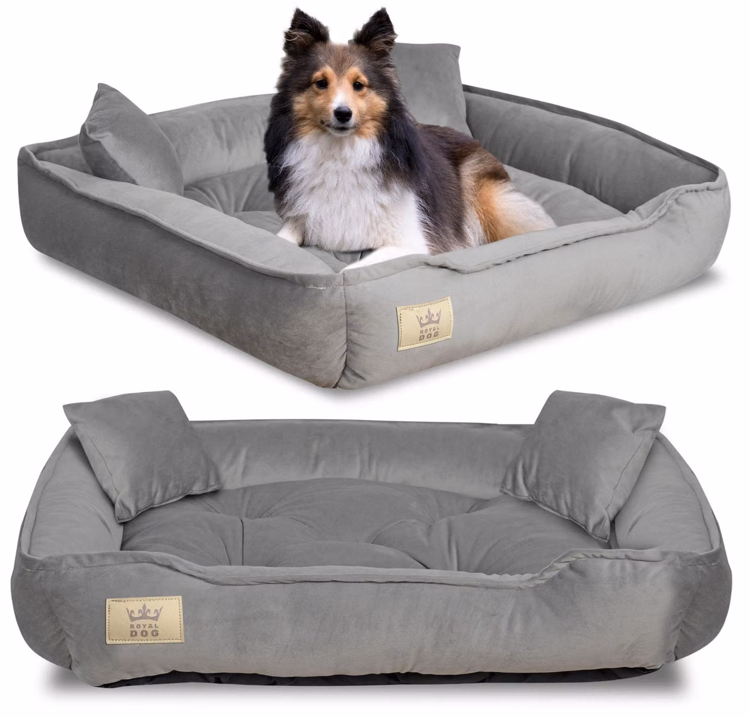 Letto per cani, box, 115x95 cm, velluto grigio