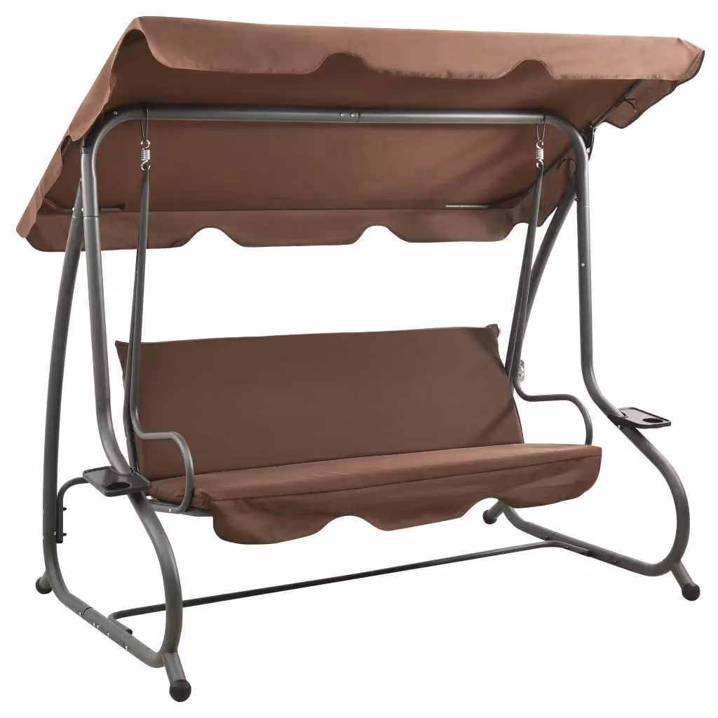 Panchina a dondolo da giardino con baldacchino e cuscini vidaXL marrone in acciaio verniciato a polvere L: 232 cm, P: 125 cm, H: 170 cm – 2