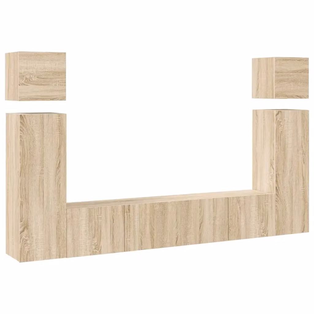 Set di Mobili Porta TV Moderno vidaXL in Legno Multistrato Marrone da 8 Pezzi con Installazione a Parete – 2