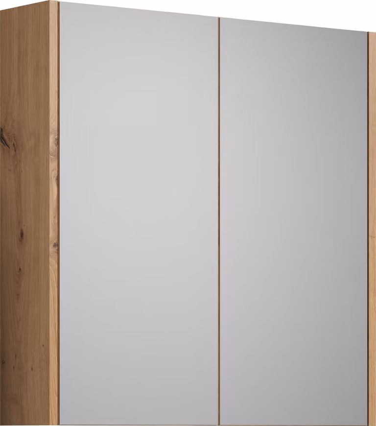 Mobiletto per bagno con specchio touch, decoro rovere.