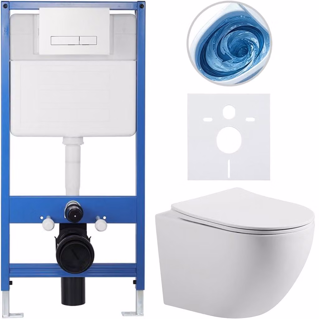 CERANO - Set completo per WC da incasso Lite/Cesso - bianco opaco - Pulsante per WC Slim, bianco - Installazione a parete/cartongesso - 49x36 cm