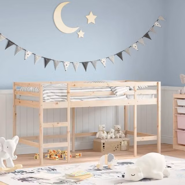 Letto Soppalco con Scala Bambini 80x200cm Massello Pino 835895