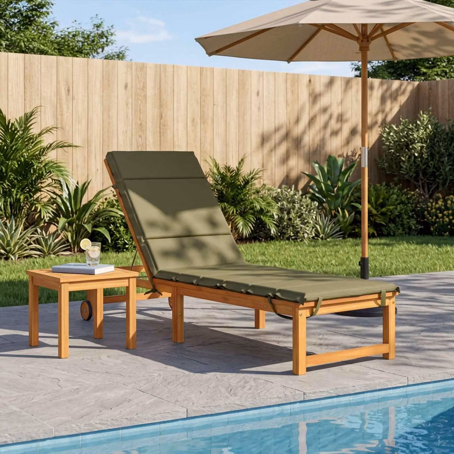Cuscino per lettino vidaXL GEMERT verde, in poliestere con imbottitura in schiuma, resistente ai raggi UV e con rivestimento lavabile e rimovibile