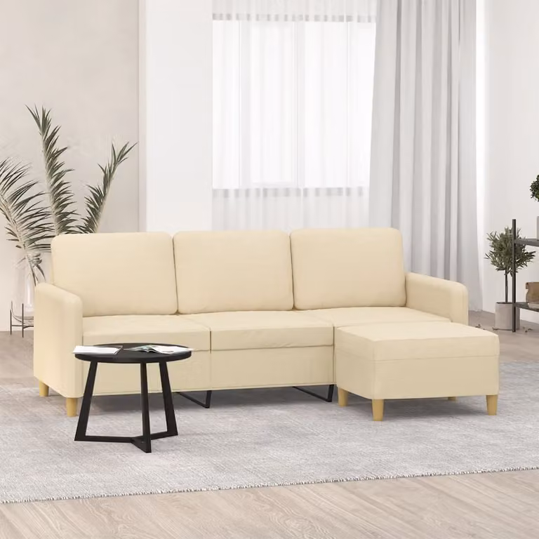 vidaXL Divano a 3 Posti Moderno con Poggiapiedi Beige in Tessuto L: 198 cm, P: 80 cm, H: 77 cm