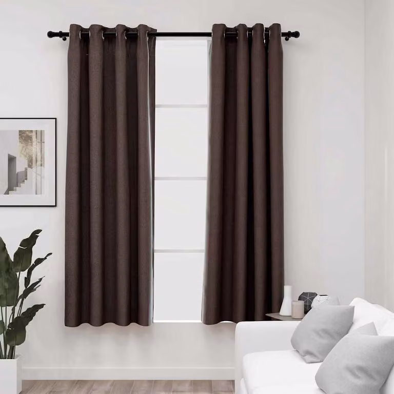 Set di 2 tende oscuranti vidaXL con effetto lino e occhielli, colore talpa, L: 140 cm, H: 175 cm