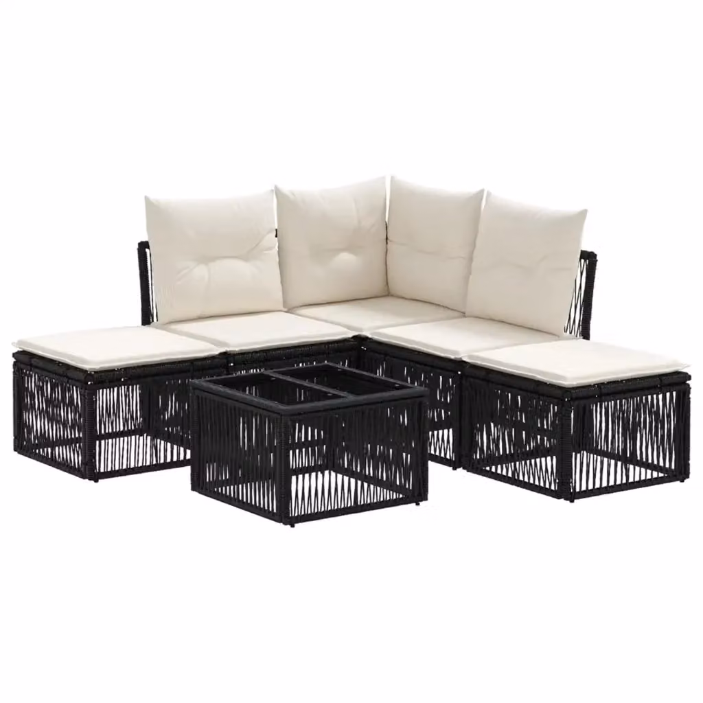 Set Divano da Giardino Moderno vidaXL a Forma di L Nero con 6 Pezzi e Cuscini Inclusi – 2