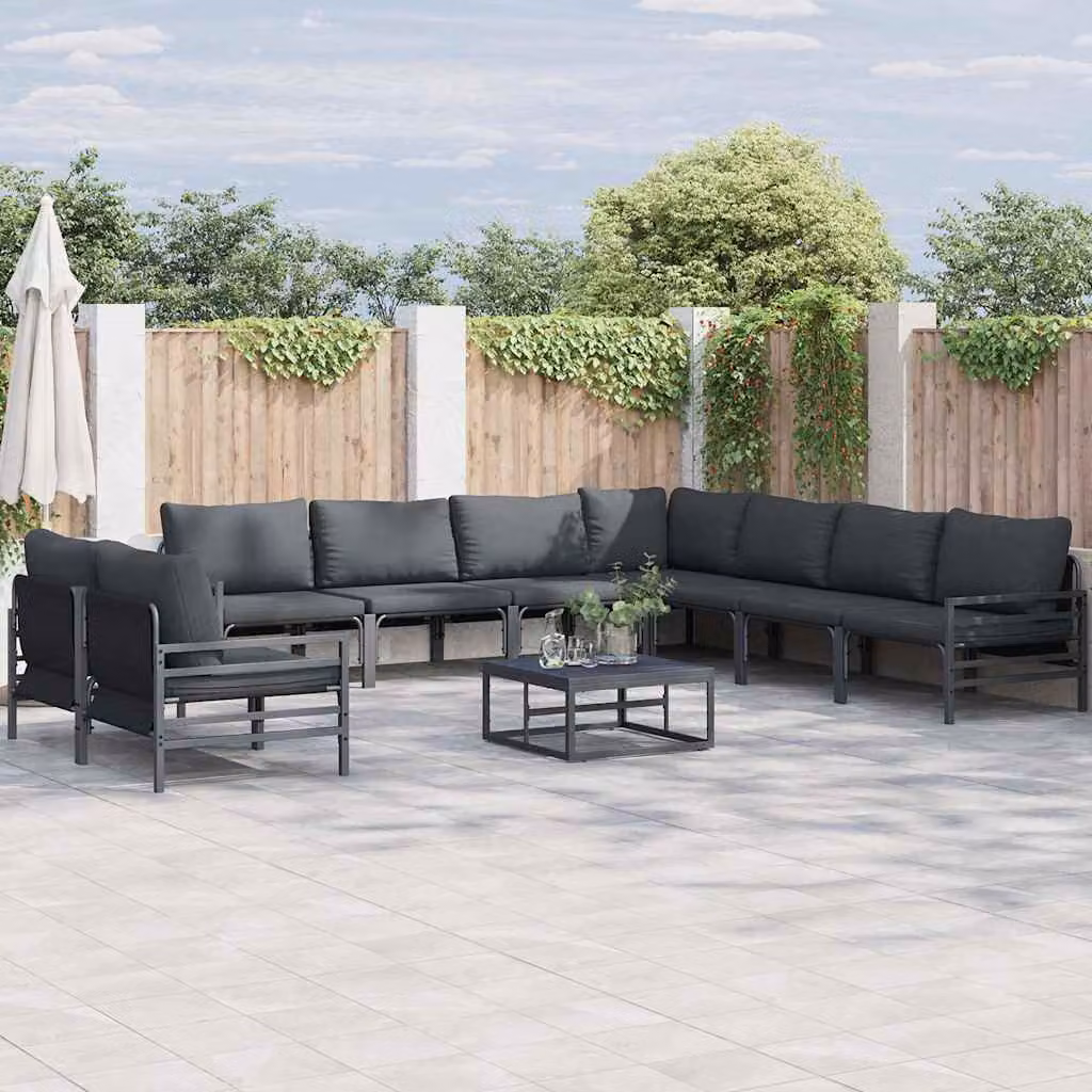 Set Divano da Giardino a L vidaXL in Acciaio Verniciato Nero con Cuscini Imbottiti – 1
