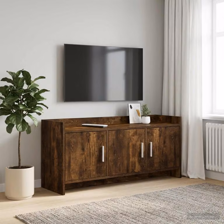 Mobile TV vidaXL in legno e metallo, colore marrone rovere fumo, L 102 x P 33 x H 47 cm