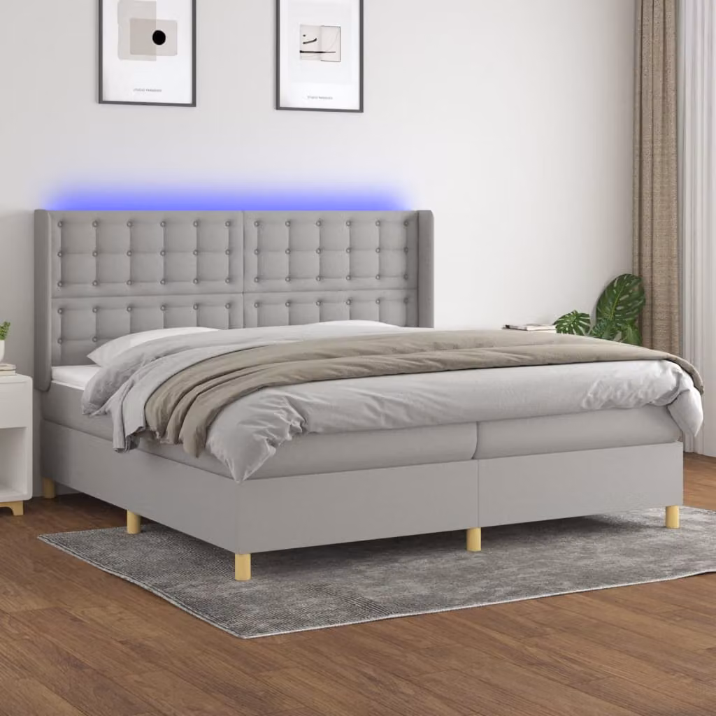 Letto Ibrido con Materasso e Illuminazione LED vidaXL Grigio Chiaro e Bianco L/P/H: 200 x 200 x 30 cm – 1