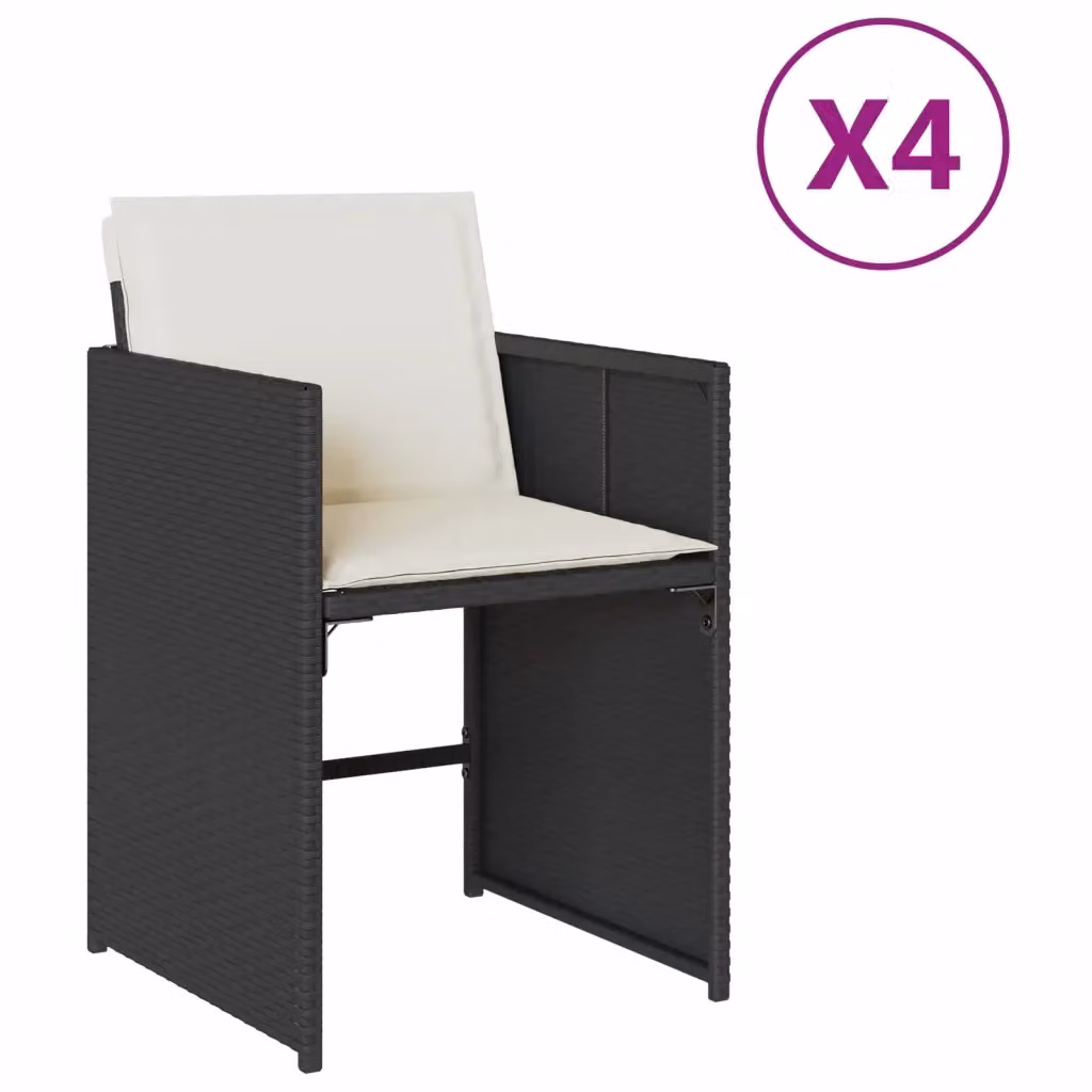 Set di 4 sedie da giardino vidaXL in polyrattan con cuscini neri e bianchi e braccioli – 2