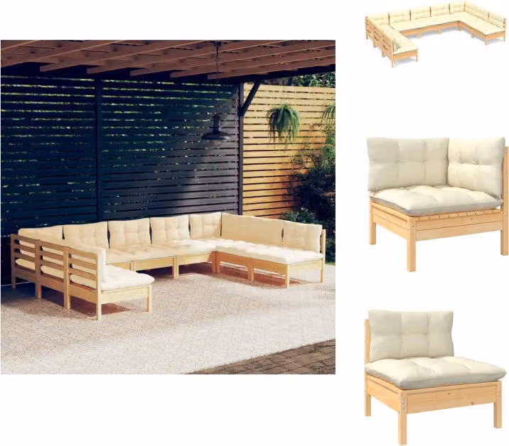 vidaXL Set 9 pezzi da giardino con cuscini crema in legno di pino massiccio - Set di mobili da giardino