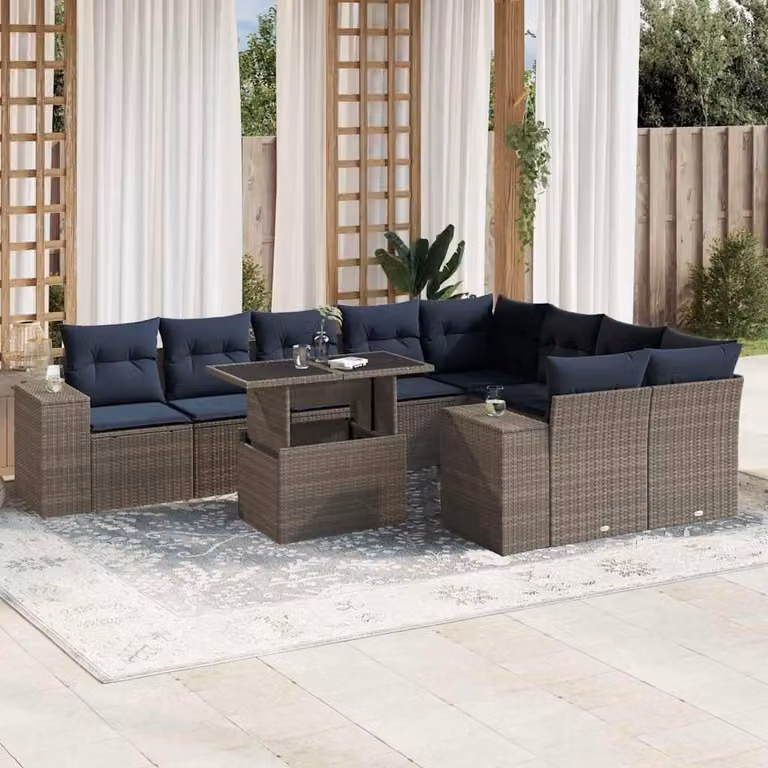 Maison Exclusive - Set divano da giardino 10 pezzi con cuscini, grigio, polyrattan