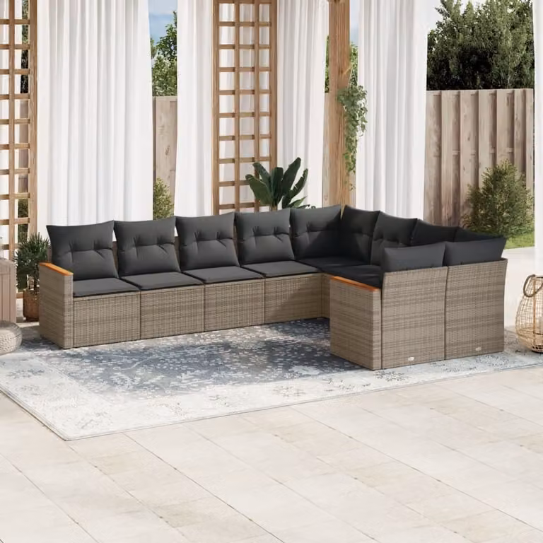 Maison Exclusive - Set Divano da Giardino 9 pz con Cuscini Grigio in Polyrattan