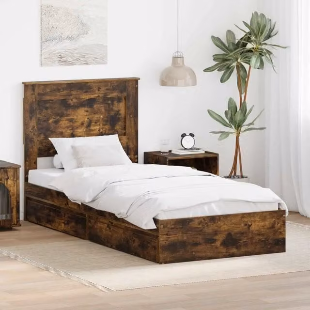 Letto con contenitore e cassetto vidaXL in legno rovere marrone L/P/H: 190 x 90 x 93 cm – 1
