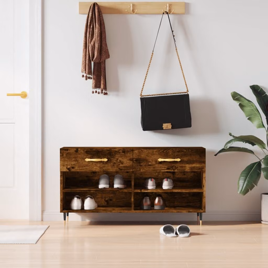 vidaXL Panca Porta Scarpe in Legno Rovere Fumo, Stile Industrial, L 102 cm x P 35 cm x H 55 cm