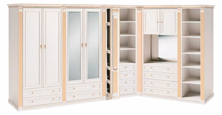 Weißer Edler Eckschrank Massivholz Schränke Schlafzimmer Kommode Spiegel