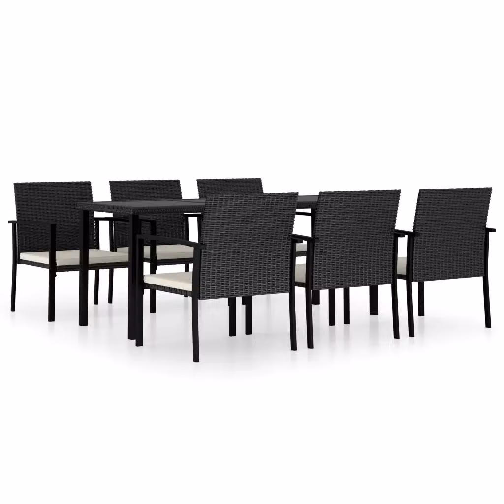 Set da pranzo da giardino vidaXL in 7 pezzi in polyrattan nero e beige con piano in vetro e design moderno – 2
