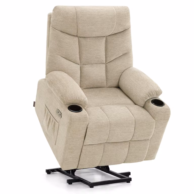 M MCombo Poltrona TV con supporto elettrico, poltrona con supporto, poltrona fSenior per soggiorno, con USB 7286 (tessuto, beige)