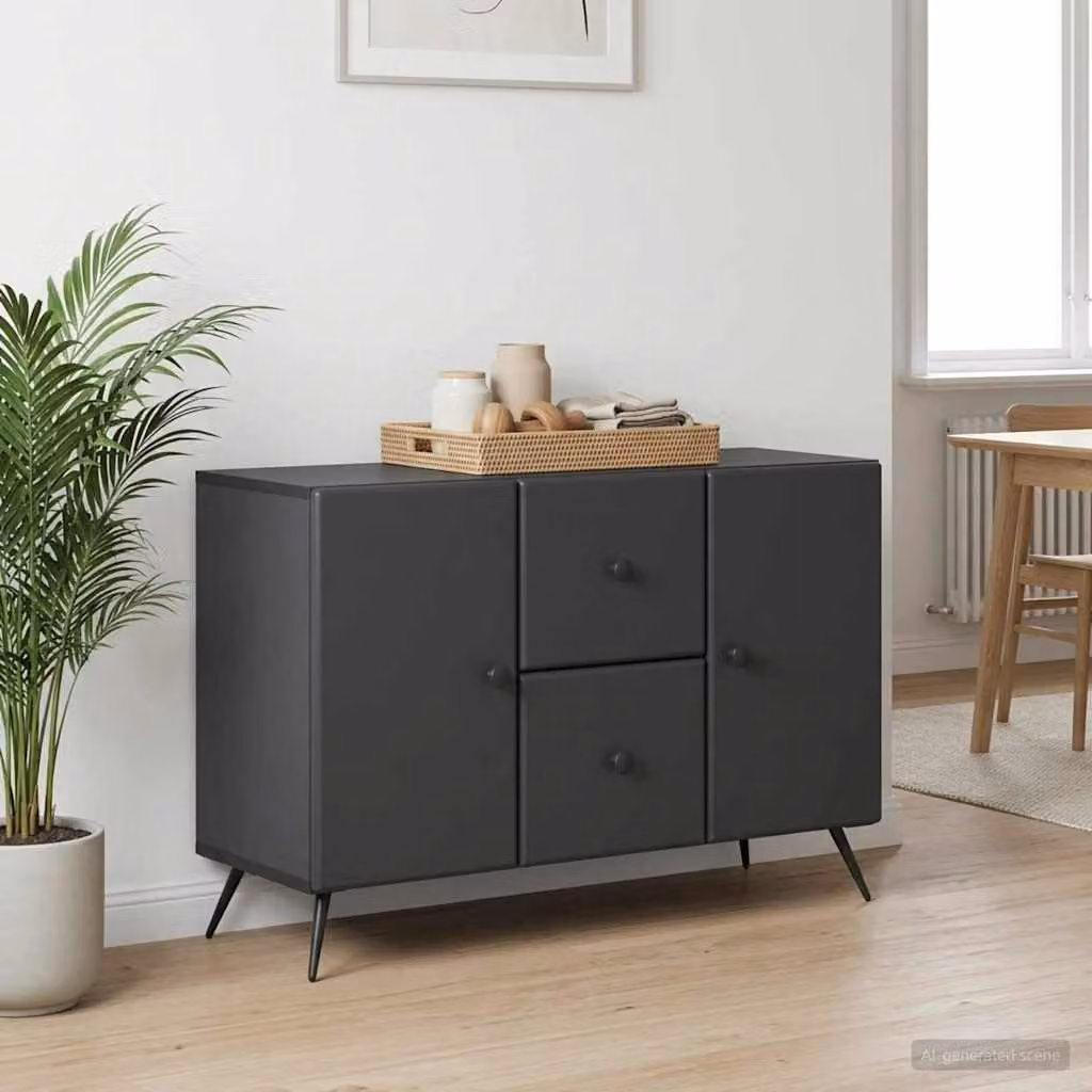 Credenza moderna vidaXL in legno MDF nero con illuminazione integrata L 89 x P 34,5 x H 60 cm