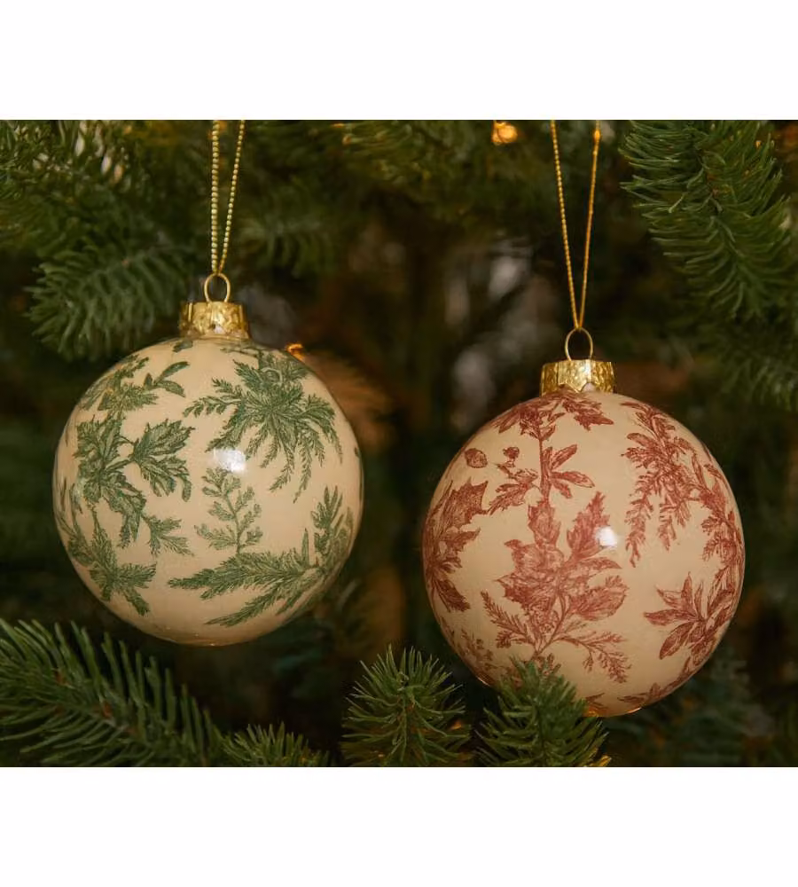 Decoris Sfera di Natale Avorio con Agrifoglio Verde o Rosso - 8 cm