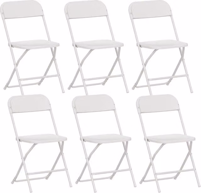 Set di 6 sedie pieghevoli Minimal con struttura in metallo e plastica, colore bianco opaco