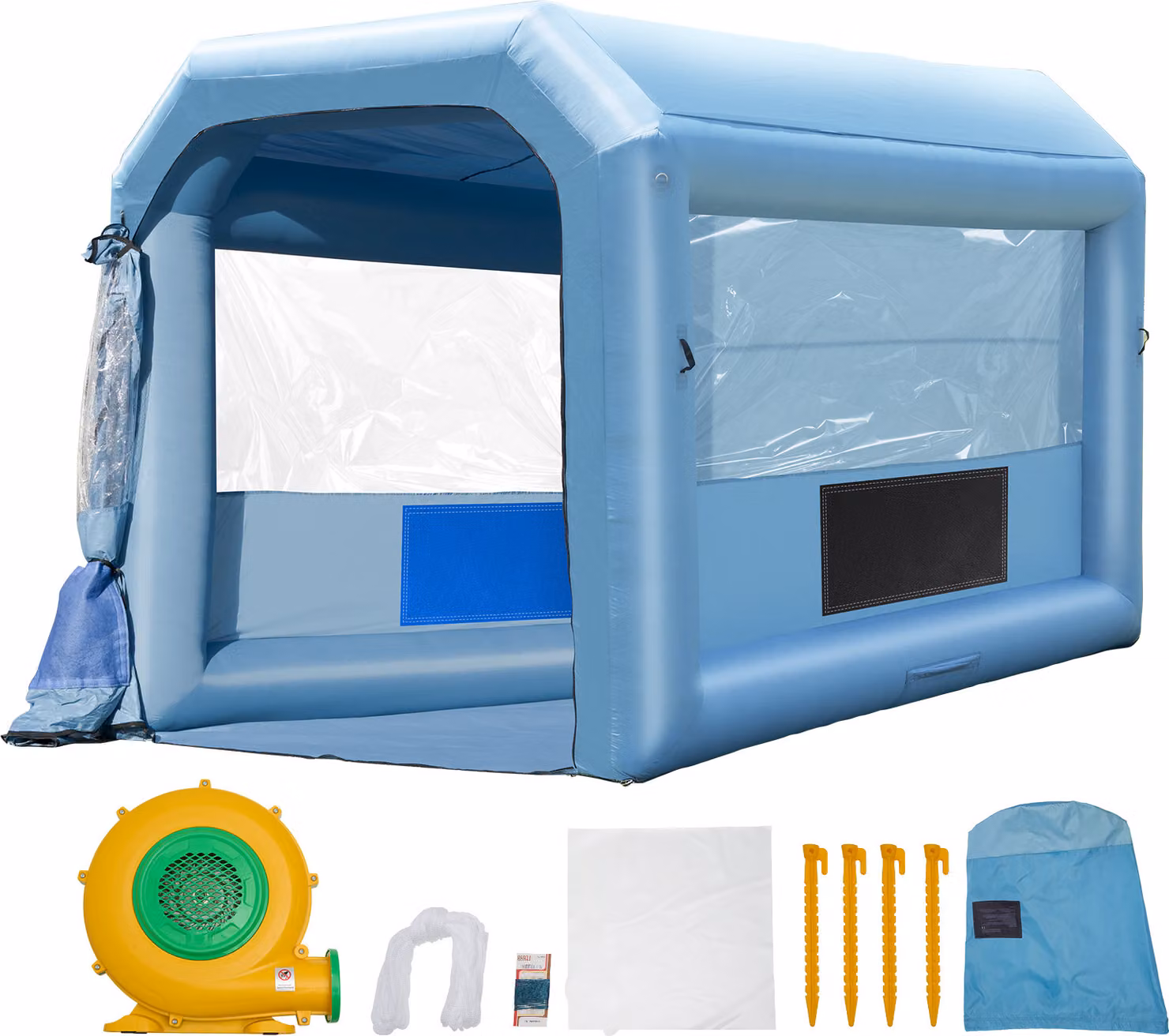 SucceBuy Cabina di verniciatura gonfiabile - 3,9 x 3,9 x 2,7 m, soffiante da 750 W, con filtraggio per la verniciatura di auto e biciclette