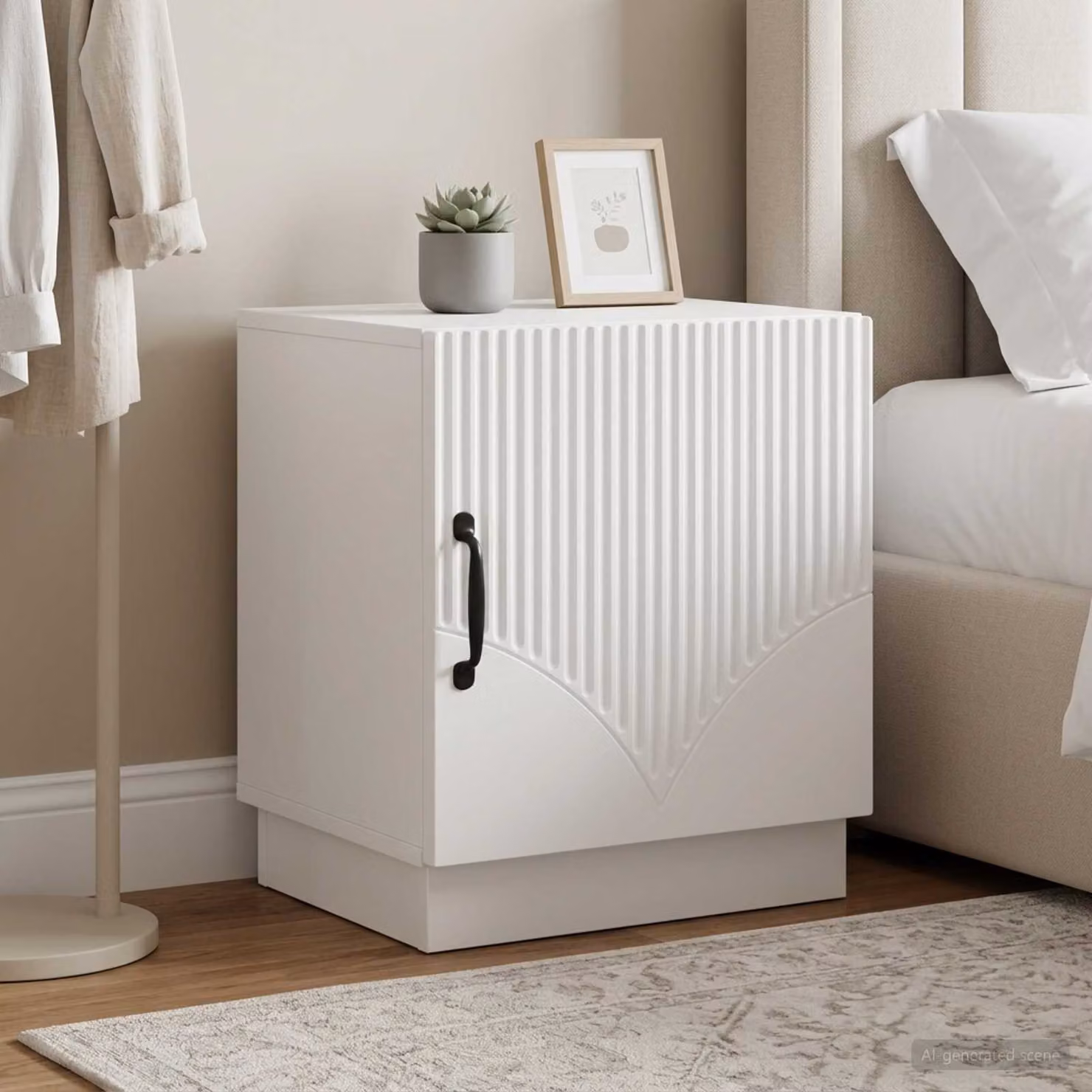 Set di 2 comodini moderni vidaXL in legno ingegnerizzato e metallo, colore bianco, L 43 cm x P 34,5 cm x H 47 cm