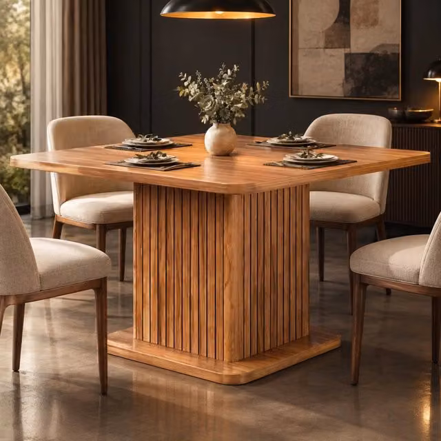 Tavolo da pranzo per 4 persone con vano chiuso e 2 ripiani, moderno, in MDF marrone scuro, 80 × 80 × 76 cm