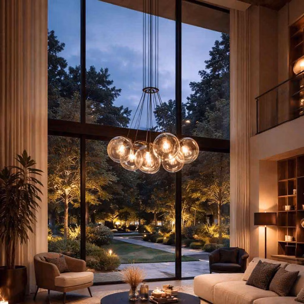 s.luce cluster glass globe gallery lampada a sospensione 7-flame gallery lamp clear Ø 20cm rotonda, allungata