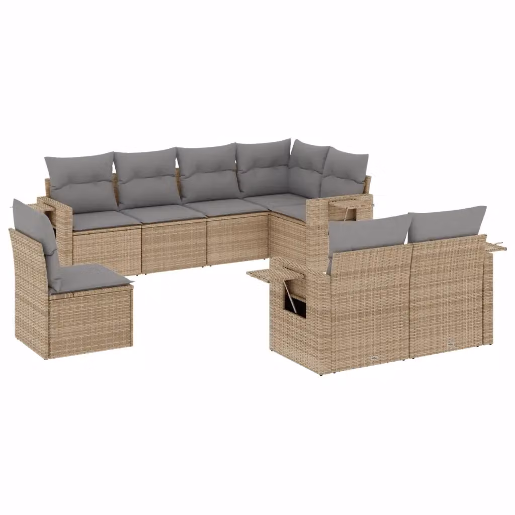 vidaXL Set Divano da Giardino 8 pz a forma di U in Polyrattan con Cuscini Beige e Grigio e Tavolino da Caffè – 2