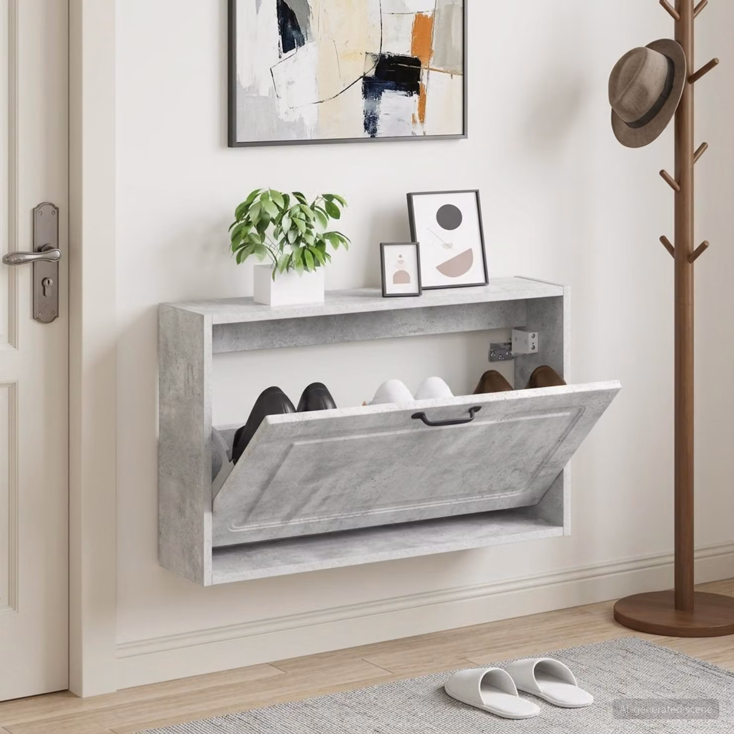 Mobiletto per scarpe da muro moderno vidaXL UTRECHT in MDF e metallo, L/P/H: 71 x 17 x 43 cm, grigio e nero