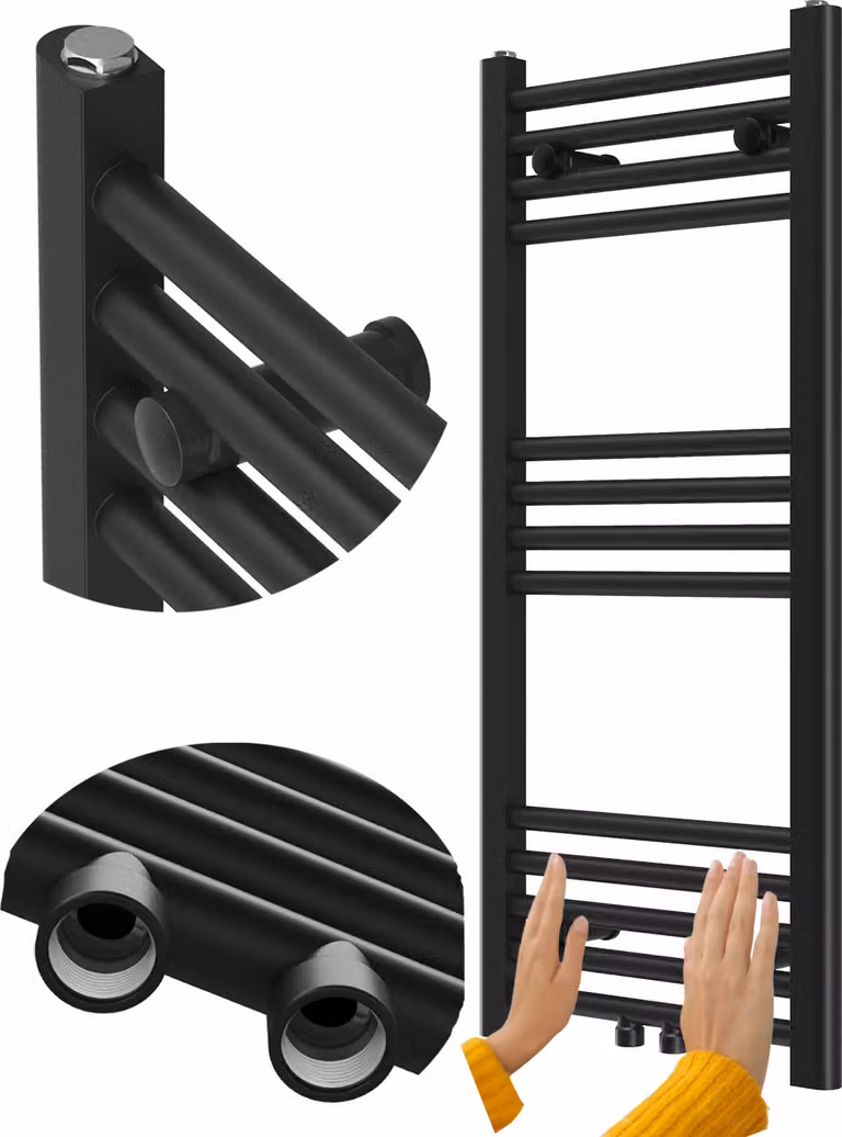 Granitan - Termoarredo bagno - Scaldasalviette 90x40 cm - Radiatore nero - portasciugamani - RAVEN