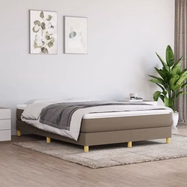 Letto Ibrido vidaXL con Giroletto a Molle e Materasso in Tessuto Beige e Bianco L/P: 140 x 200 cm – 1