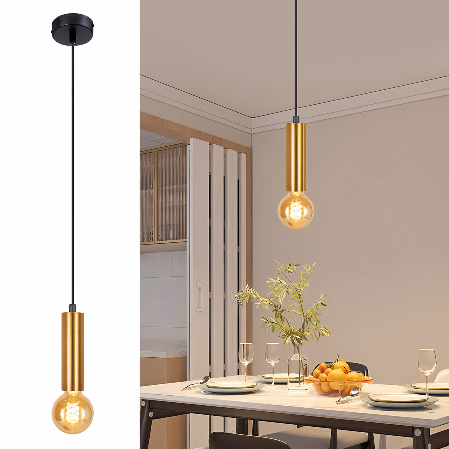 ZMH lampada a sospensione tavolo da pranzo 1 fiamma luce a sospensione - lampada a sospensione E27 nero oro comodino lampada comodino sala da pranzo appeso industriale cucina lampada in metallo per camera da letto corridoio