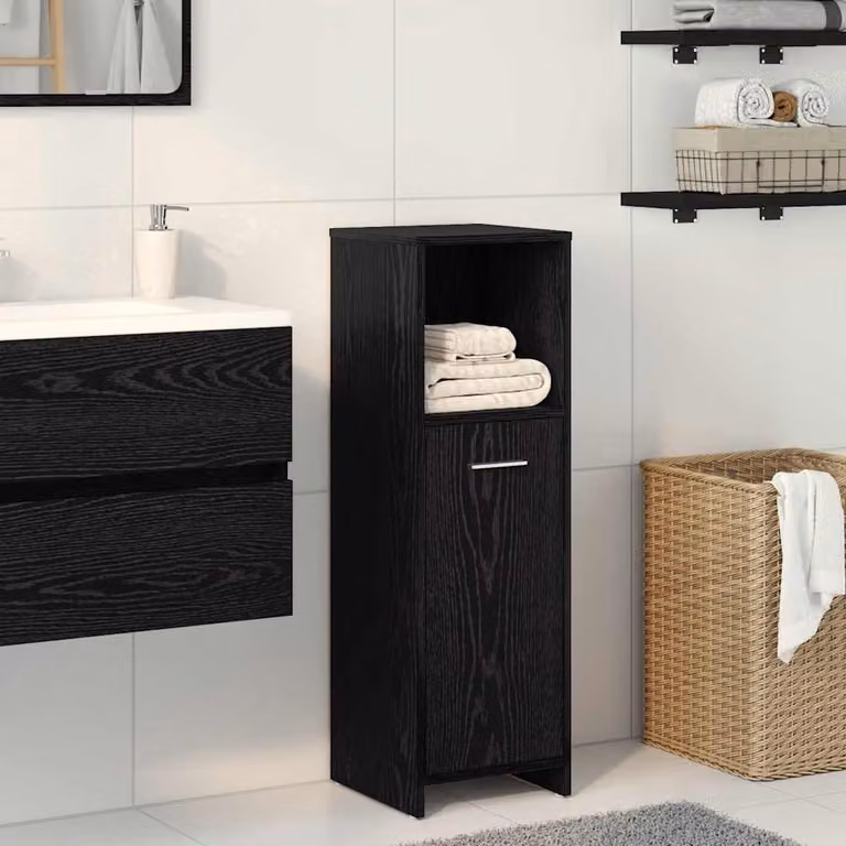 Mobiletto da bagno sospeso vidaXL in legno nero opaco L/P/H: 30 x 30 x 95 cm