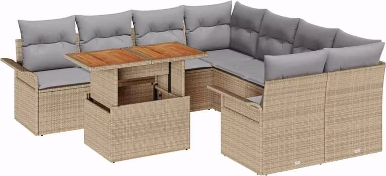 Set Divano da Giardino 9 pcs Beige Poly Rattan