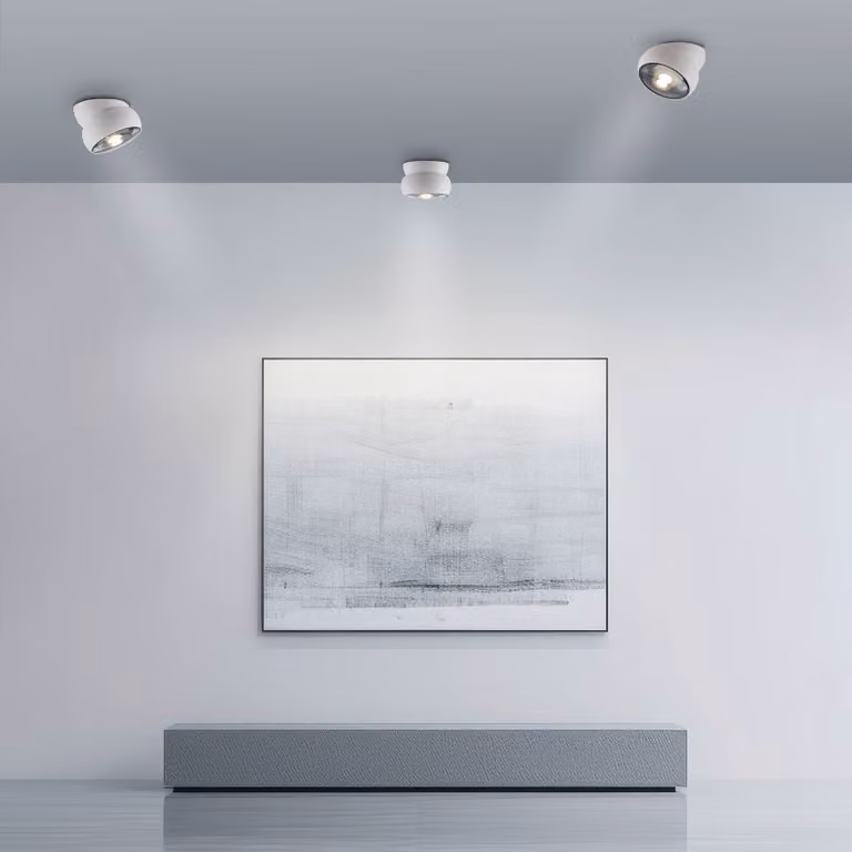 PURE Faretto da soffitto LED Move, bianco, Ø 12 cm, metallo/vetro dimmerabile, Bianco / Opale, Soggiorno / Sala da pranzo, Metallo, Moderno