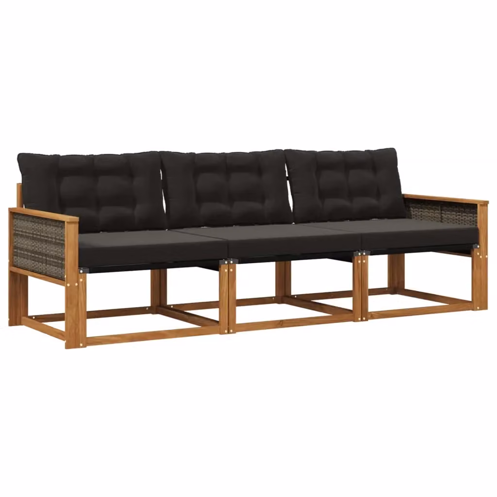 Set di divani da esterno 3 pezzi vidaXL in legno di acacia e textilene, beige e nero – 2