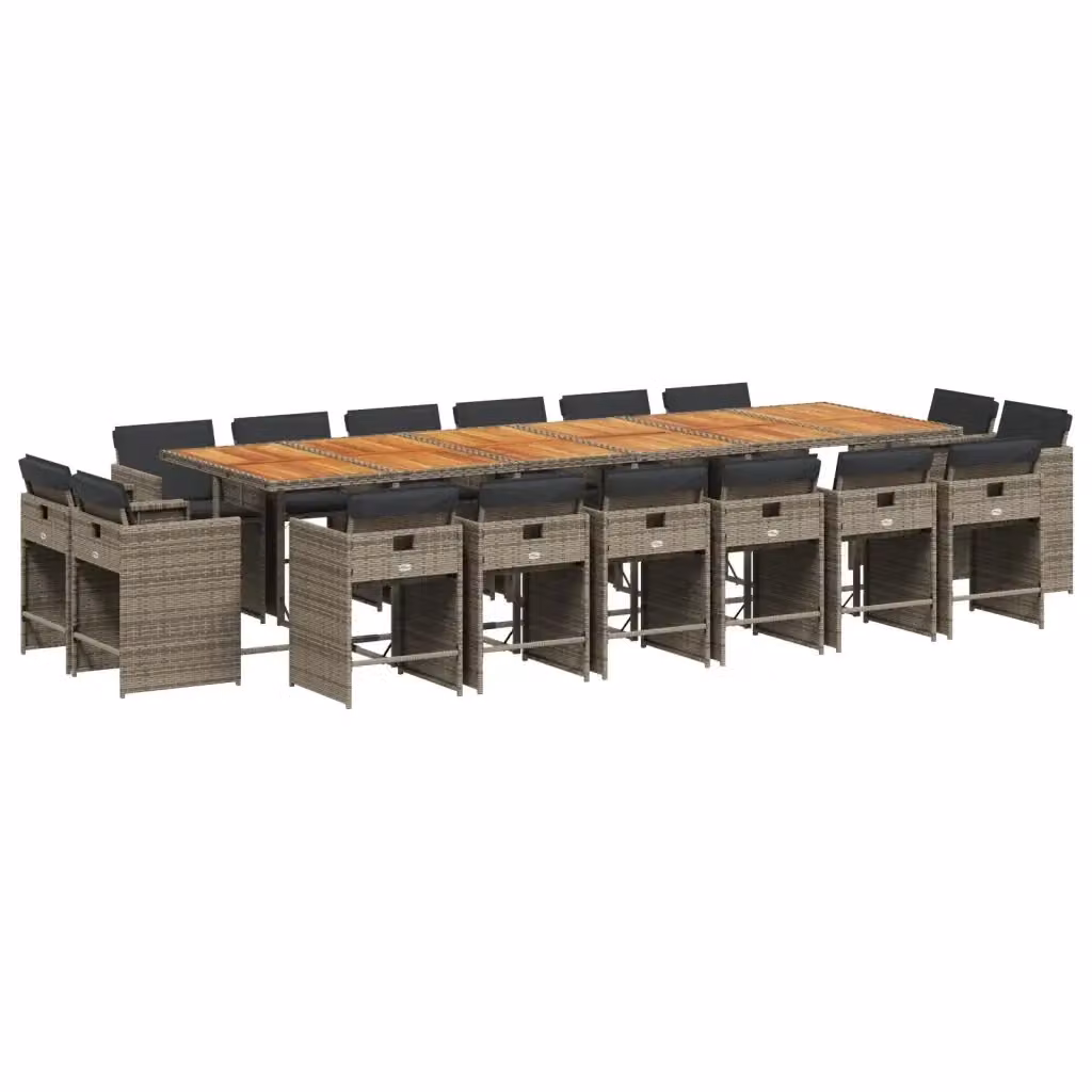 Set da pranzo da giardino vidaXL in polyrattan e legno di acacia con 17 pezzi e cuscini grigi – 2