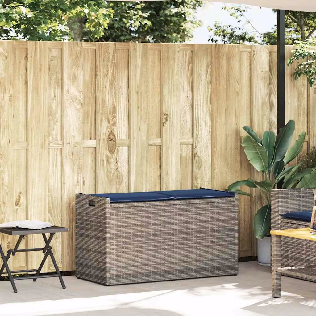 vidaXL Cassapanca da Esterno con Cuscino Grigia 100 cm in Polyrattan