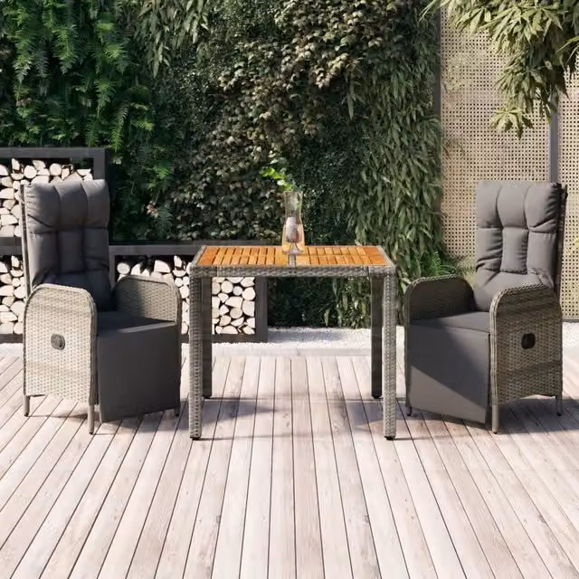 Set da Pranzo da Giardino 3 pz con Cuscini in Polyrattan Grigio 3185044