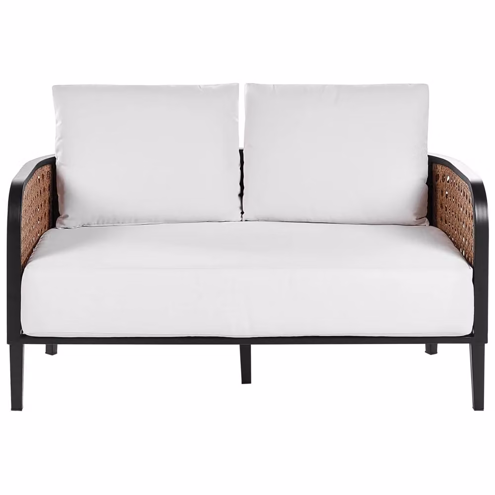 Divano da giardino Beliani a 2 posti in alluminio verniciato con cuscini in tessuto bianco resistente ai raggi UV per esterno e patio stile moderno – 2