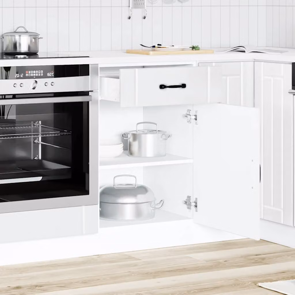 Base da cucina moderna vidaXL Lucca bianco lucido in legno MDF con ante a battente e ripiani interni L: 46 cm, P: 50 cm, H: 81,5 cm