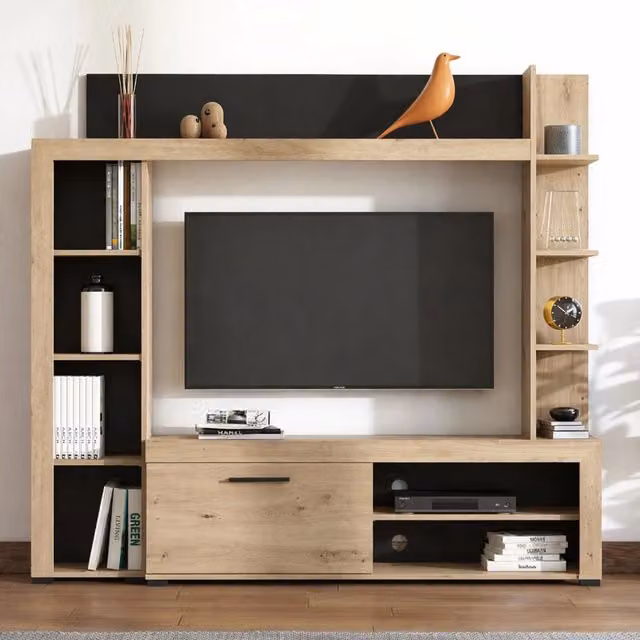 Parete Attrezzata Mobile Soggiorno Bubbiano DMORA con 9 Ripiani in Rovere Nodi Marrone L: 172.5 cm, P: 33 cm, H: 157.5 cm – 1