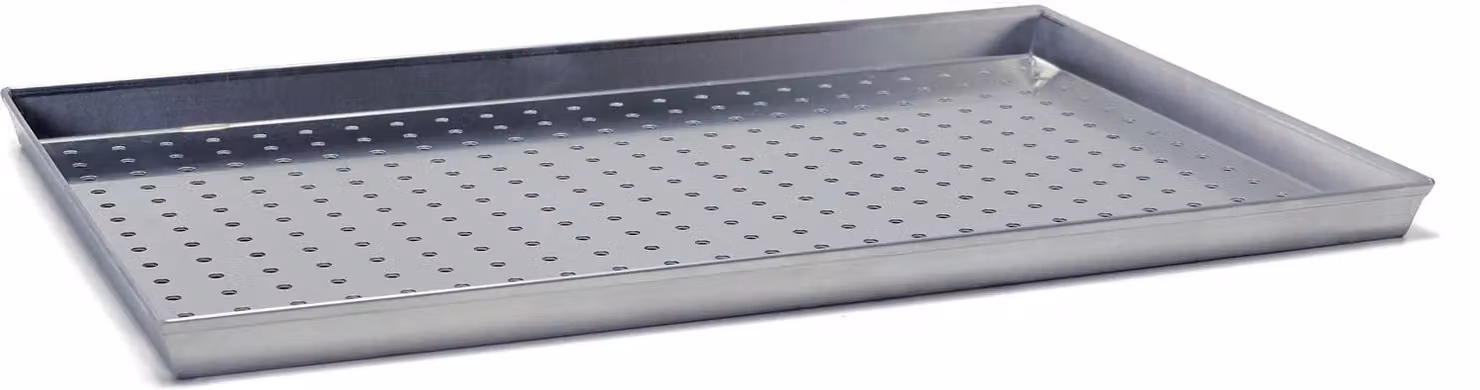 Teglia rettangolare bordo svasato in alluminio - angoli saldati, forata Ø mm 7 lega 3003, dim.60x40cm