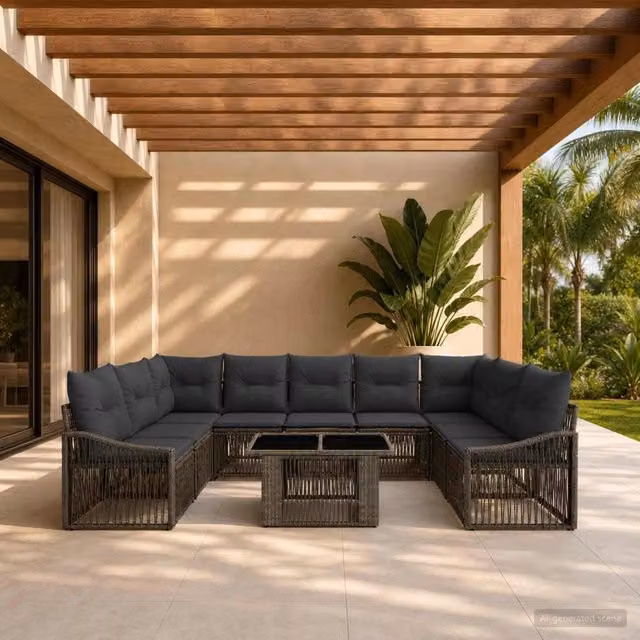 Set Divano da Giardino 10 pz Grigio e Grigio Scuro polyrattan 3437297